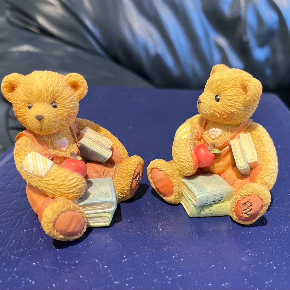 Charming Orange Teddy Bear Figurines with Books